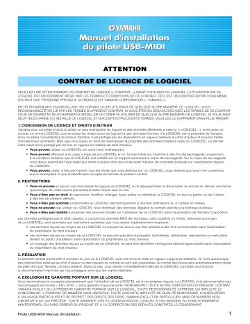 Manuel du propriétaire | Yamaha USB-MIDI DRIVER Manuel utilisateur | Fixfr