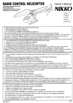 NIKKO RADIO CONTROL HELICOPTER Manuel utilisateur