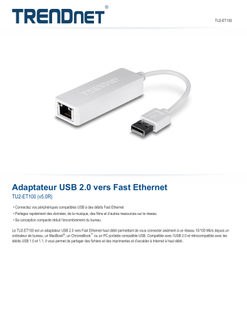 Trendnet TU2-ET100 USB 2.0 to Fast Ethernet Adapter Fiche technique | Fixfr