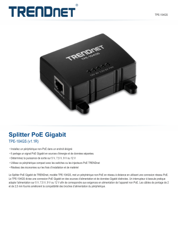 Trendnet TPE-104GS Gigabit PoE Splitter Fiche technique | Fixfr