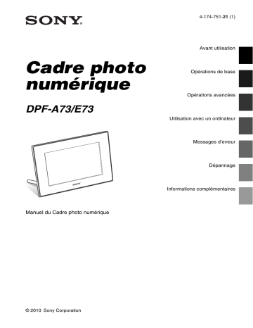 Manuel du propriétaire | Sony DPF-A73 Manuel utilisateur | Fixfr