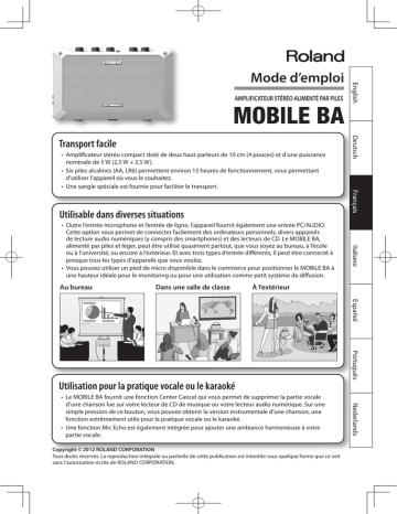 Roland MOBILE BA Ampli Stéréo Nomade Manuel du propriétaire | Fixfr