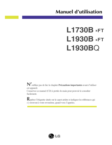 Manuel du propriétaire | LG L1730BSFT Manuel utilisateur | Fixfr