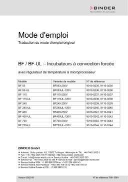 Binder BF 400 Standard-Étuves bactériologique Manuel utilisateur