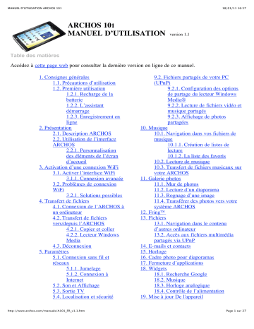 Archos 101 Manuel utilisateur | Fixfr