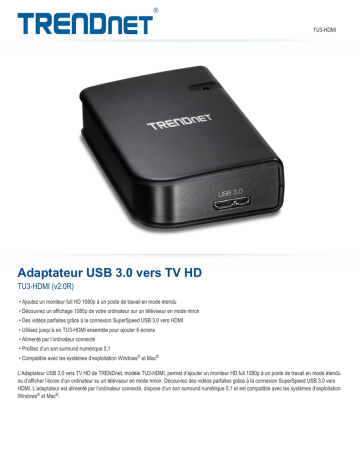 Trendnet TU3-HDMI USB 3.0 to HDMI adapter Fiche technique | Fixfr