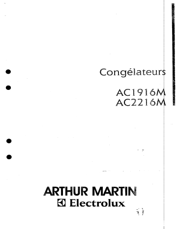 Manuel du propriétaire | Arthur Martin-Electrolux AC 2216 M Congélateur Manuel utilisateur | Fixfr