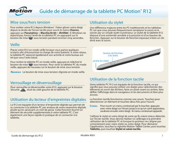 Guide de démarrage rapide | Motion Computing R12 Windows 8.1 Manuel utilisateur | Fixfr