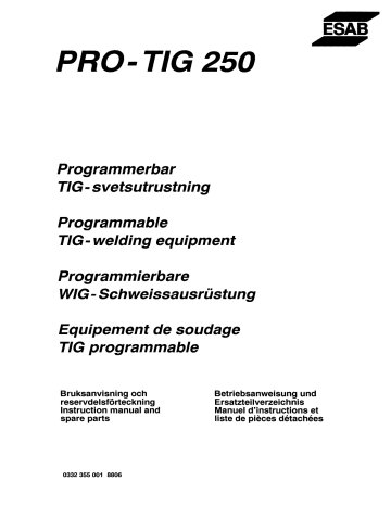 ESAB PROTIG 250 Manuel utilisateur | Fixfr