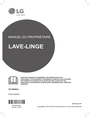 Manuel du propriétaire | LG F24G1GWHS Lave-linge Manuel utilisateur | Fixfr