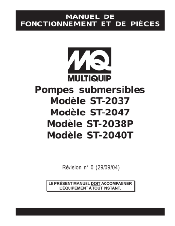 Mode d'emploi | MQ Multiquip ST-2037-47-38P-40T Pompes submersible Manuel utilisateur | Fixfr