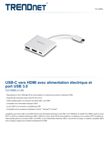 RB-TUC-HDMI3 | Trendnet TUC-HDMI3 USB-C to HDMI Fiche technique | Fixfr