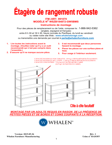 Whalen 991070 / WSZB184872-GW5BMS Heavy Duty Storage Rack  Manuel utilisateur | Fixfr