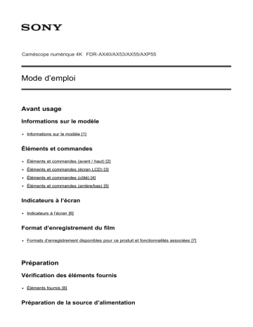 FDR AXP55 | FDR AX55 | FDR AX53 | Sony FDR AX40 Mode d'emploi | Fixfr