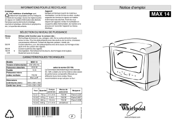 MAX 14 WA D | Mode d'emploi | Whirlpool MAX 14 WH D Manuel utilisateur | Fixfr