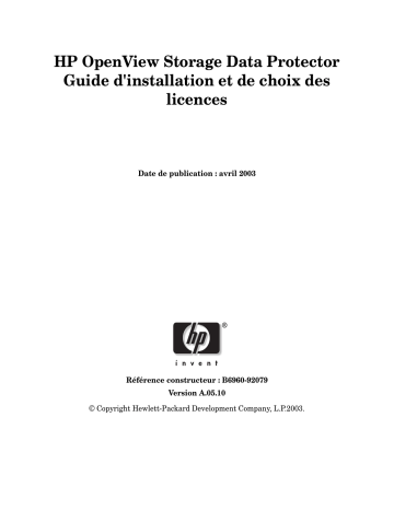 Manuel du propriétaire | HP DATA PROTECTOR V5.1 SOFTWARE Manuel utilisateur | Fixfr