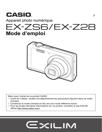 EX ZS28 | EX ZS6 | EX ZS26 | Casio EX Z28 Mode d'emploi | Fixfr