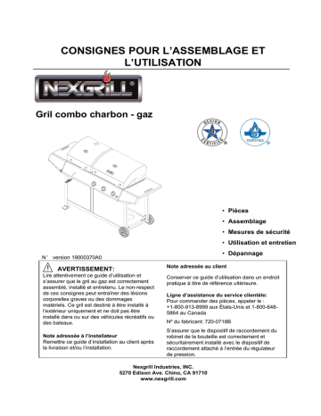 Manuel du propriétaire | Nexgrill 720-0718B Sears / Canadian Tire Manuel utilisateur | Fixfr