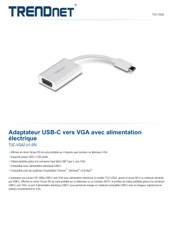 Trendnet TUC-VGA2 USB-C to VGA Adapter Fiche technique | Fixfr
