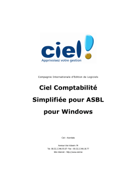 Ciel COMPTABILITE SIMPLIFIE POUR ASBL Manuel utilisateur