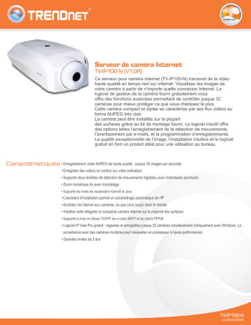 Trendnet TV-IP100-N ProView Network Camera Fiche technique | Fixfr