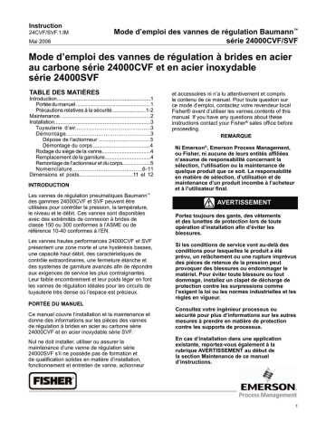 Mode d'emploi | Fisher Mode d’emploi des vannes de régulation à brides en acier au carbone série 24000CVF et en acier inoxydablesérie 24000SVF (24000CVF Series Carbon Steel and 24000SVF Series Stainless Steel Flanged Control Valve Manuel utilisateur | Fixfr