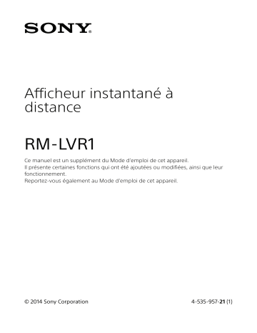 Manuel du propriétaire | Sony RM-LVR1 Manuel utilisateur | Fixfr