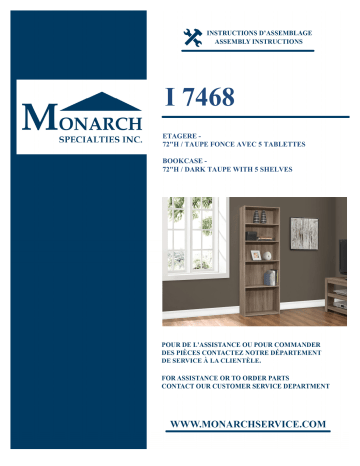 Monarch Specialties I 7468 BOOKCASE Manuel utilisateur | Fixfr