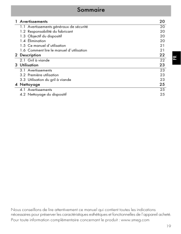 Manuel du propriétaire | Smeg BGCPF9 Manuel utilisateur | Fixfr