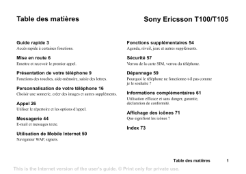 Manuel du propriétaire | Sony Ericsson T100 Manuel utilisateur | Fixfr