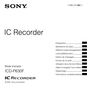 ICD-P630F | Sony ICD P630F Manuel utilisateur | Fixfr