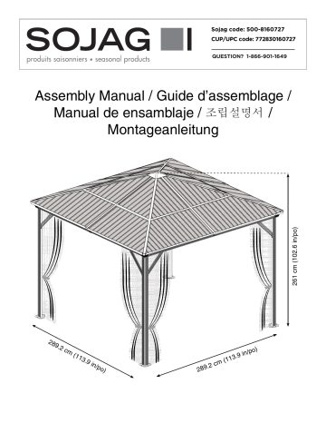 Sojag 310-9160727 10 ft. W x 10 ft. D Verona Aluminum Gazebo in Dark Gray with 2-Track System, UV-Protected Roof, and Mosquito Netting Guide d'installation | Fixfr