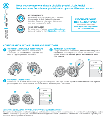 Jlab Audio JBuds Air v1 Manuel du propriétaire | Fixfr