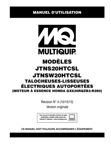 Mode d'emploi | MQ Multiquip JTNS20-SW20 Truelles ride-on Manuel utilisateur | Fixfr