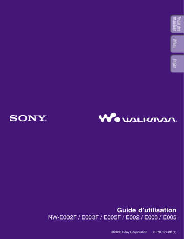 NW E005F | NW E005 | NW E003F | NW E003 | NW E002F | NW E002 | Mode d'emploi | Sony NW-E003 Manuel utilisateur | Fixfr