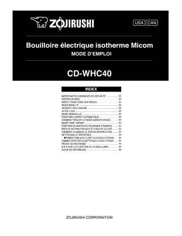 Manuel du propriétaire | Zojirushi CD-WHC40 Manuel utilisateur | Fixfr