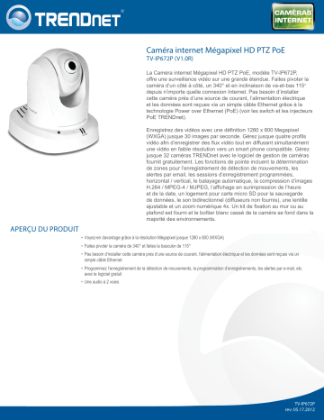 Trendnet TV-IP672P Megapixel HD PoE PTZ Internet Camera Fiche technique | Fixfr