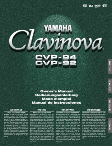 Manuel du propriétaire | Yamaha CVP-94-CVP-92 Manuel utilisateur | Fixfr