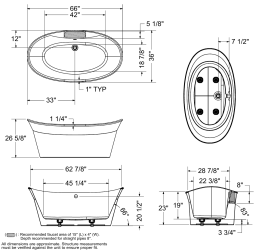 MAAX 106151-000-002-103 Orchestra 5.5 ft. Fiberglass Center Drain Flatbottom Non-Whirlpool Bathtub in Ruby spécification