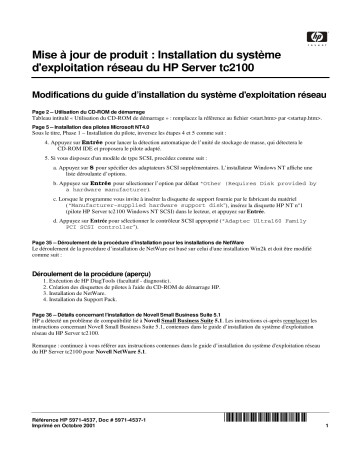 Manuel du propriétaire | HP Server tc2100 Manuel utilisateur | Fixfr