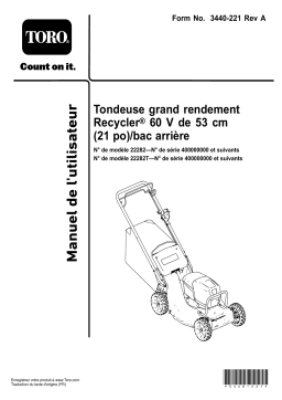 Toro Heavy-Duty 60V 21in Recycler/Rear Bagger Lawn Mower Walk Behind Mower Manuel utilisateur