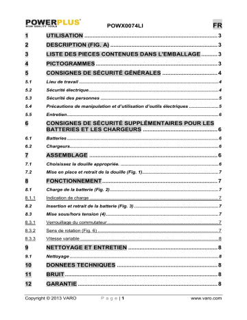 Manuel du propriétaire | Powerplus POWX0074LI Manuel utilisateur | Fixfr