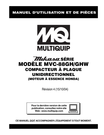 Mode d'emploi | MQ Multiquip MVC88GH-GHW Plaques vibrantes unidirectionnelle Manuel utilisateur | Fixfr