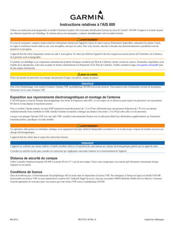 Manuel du propriétaire | Garmin AIS 600 Manuel utilisateur | Fixfr