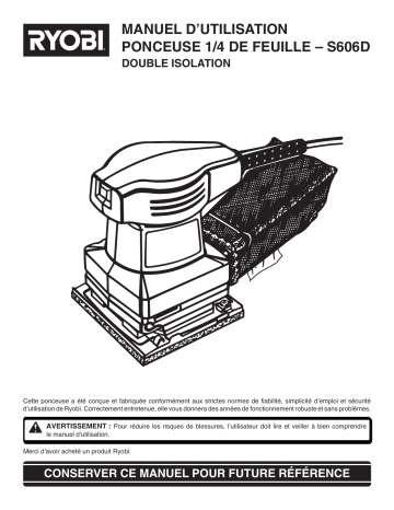 Manuel du propriétaire | Ryobi S606D Manuel utilisateur | Fixfr