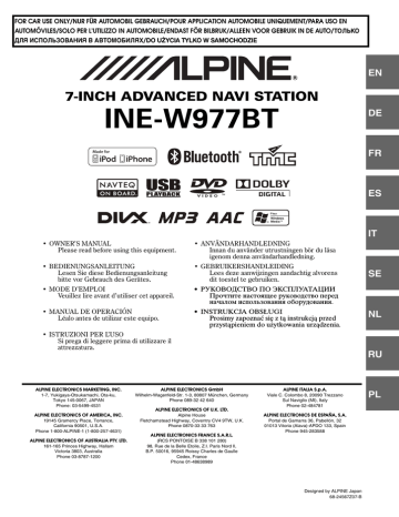 Mode d'emploi | Alpine Electronics INE-W977BT Manuel utilisateur | Fixfr