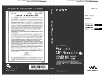 Manuel du propriétaire | Sony MZ-RH10 Manuel utilisateur | Fixfr