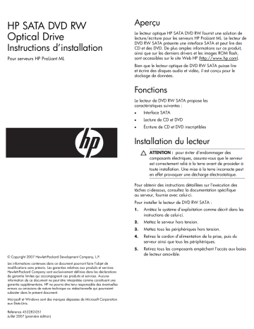 Manuel du propriétaire | HP PROLIANT ML310 G5 SERVER Manuel utilisateur | Fixfr