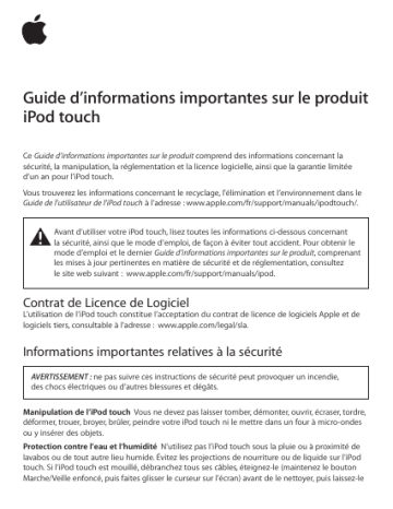 Manuel du propriétaire | Apple iPod touch Manuel utilisateur | Fixfr