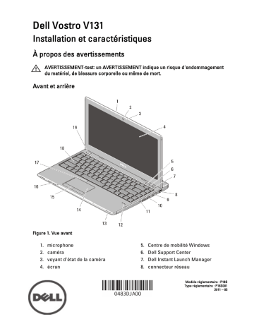 Dell Vostro V131 laptop Guide de démarrage rapide | Fixfr